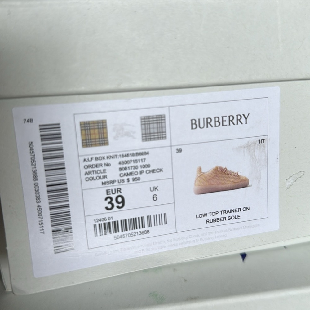 Burberry Knit Box Checked Low Top Sneaker Athletic Shoe Pink Crm EU 39 NIB $950 - Picture 15 of 16